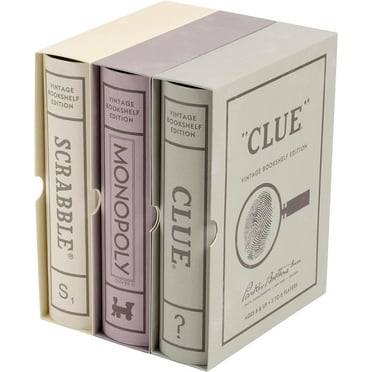 WS Game Company Scrabble, Monopoly, and Clue Vintage Board Game Bookshelf Collection