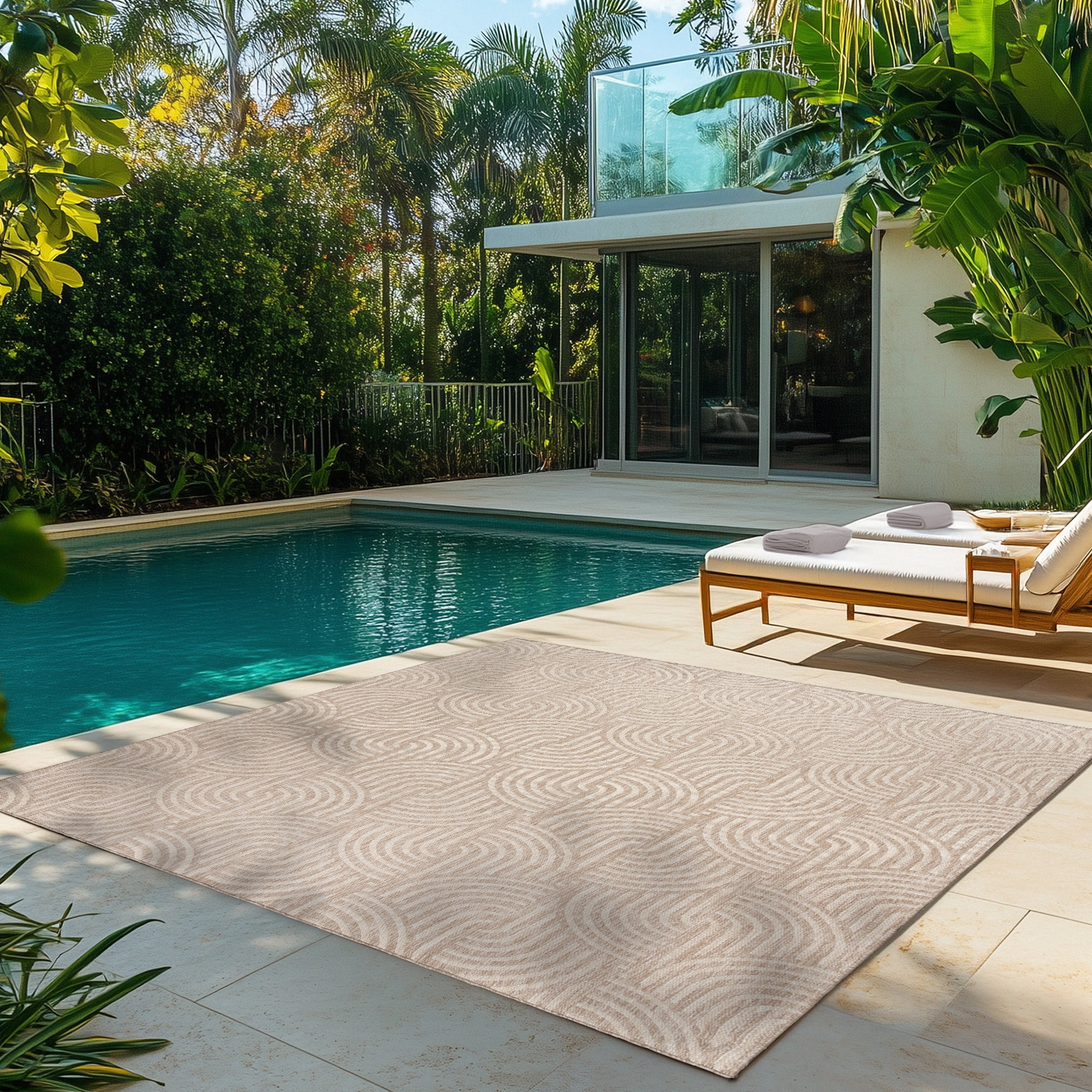 Savara Nima Indoor/ Outdoor Polypropylene Beige Flat Weave Area Rug, 6x9
