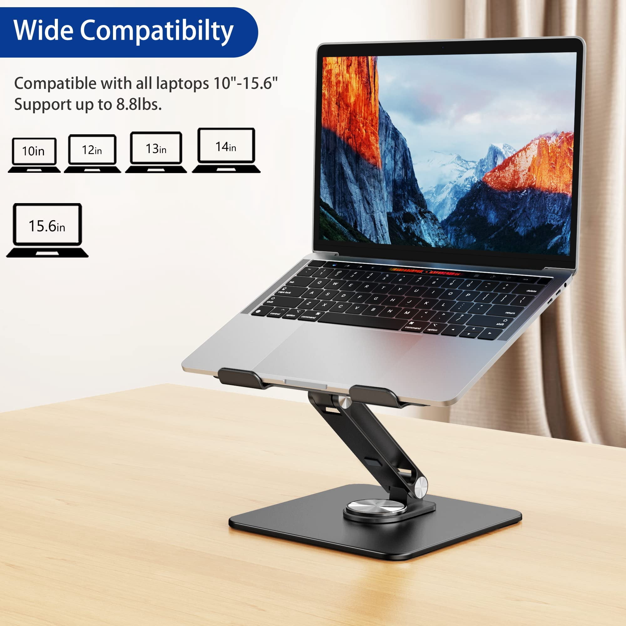 Lsx7 Laptop Stand With 360 Rotating Base  Ergonomic Adjustable Notebook Riser Foldable Computer Holder Compatible 10-15.6" Laptops (black)
