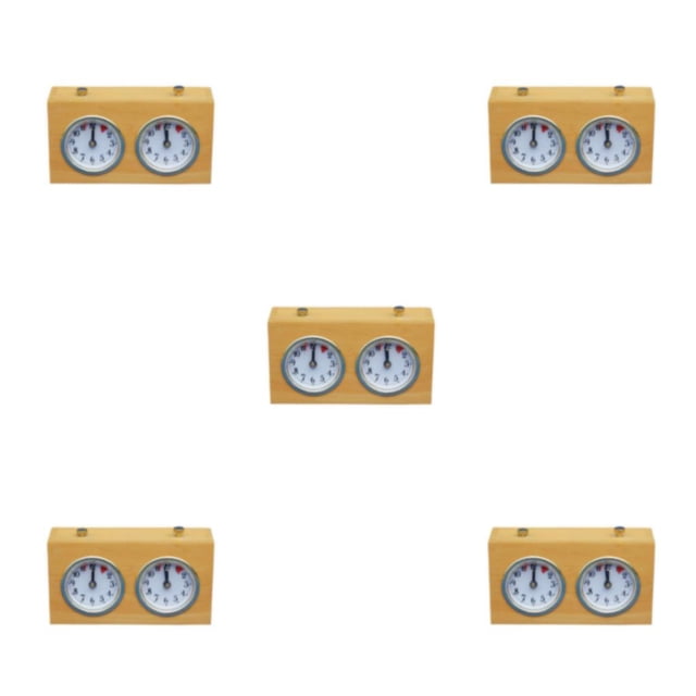 vogacara international chess timer analogue clock mechanical count no needed battery down alloy up competition movement clocks type2 Reloj de ajedrez mecánico con caja color madera clara, dos esferas frontales blancas con números negros y manecillas rojas, botón de inicio superior, movimiento de resorte sin pilas, dimensiones aprox. 15 x 5.5 x 9 cm; también suele emplearse para cronometrar prácticas y partidas de torneo.