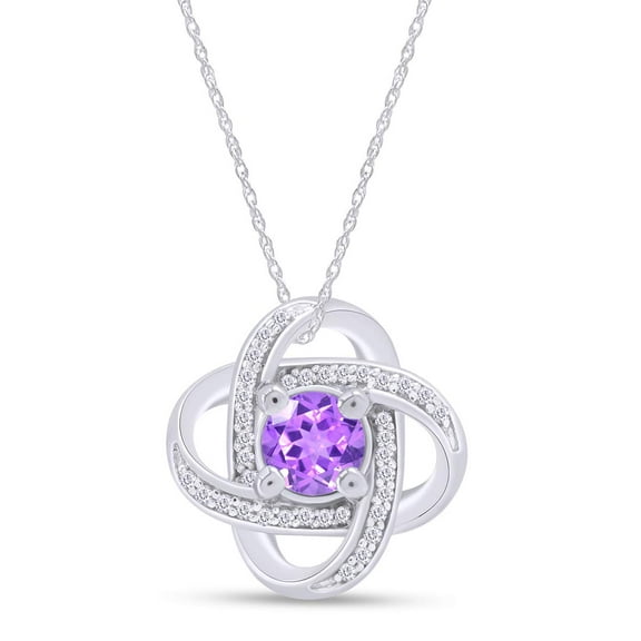 AFFY Round Cut Simulated Amethyst & White CZ Inter Woven Pendant Necklace in 14k White Gold Over Sterling Silver