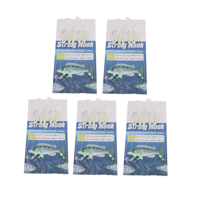 Luminous Lure String Hooks, Atrractive 5 Hooks Luminous Feather Fishing Bait Rigs Carbon Steel For Saltwater 3