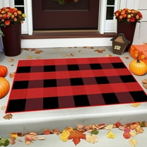 Fall Outdoor Rug Buffalo Plaid Outdoor Rug Cotton Hand-Woven Buffalo Check Rug Layered Doormats for Front Door/Front Porch/Farmhouse/Entryway/Patio (Red)