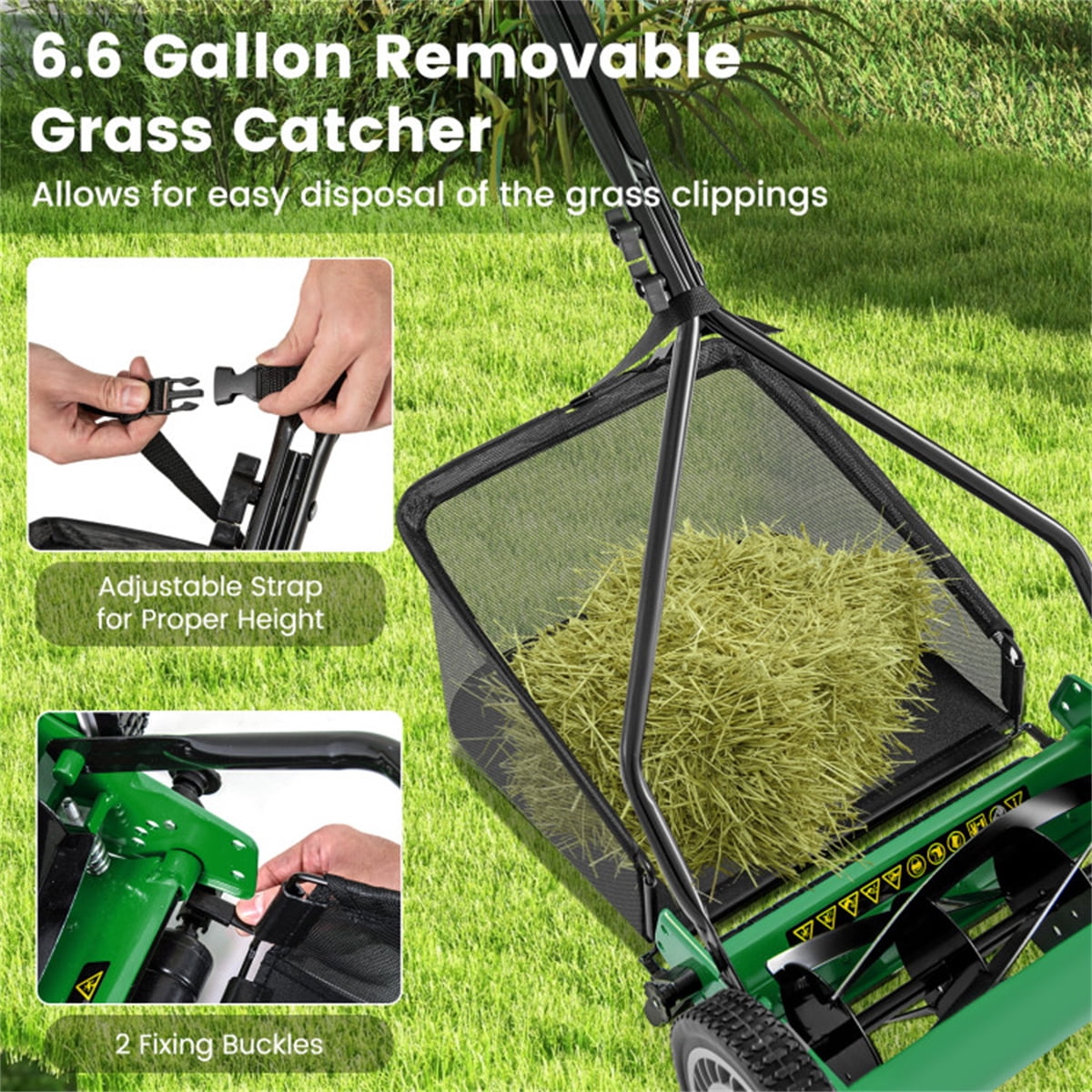 TOPCOMFY Push Lawn Mower 2-in-1 Grass Collection Adjustable Height Manganese Steel Metal PVC PP for Lawn