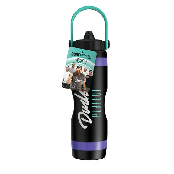 Dude Perfect Squeeze Water Bottle, Silicone Handle, 30 oz, Black