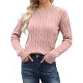 thumbnail image 2 of Langwyqu Fall Winter Women Long Sleeve Cable Knit Sweater Pullover, 2 of 5