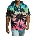 thumbnail image 4 of Men's Casual Hawaiian Print Hooded Zipper Neck Short Sleeve Sweatshirt, Tropical Theme Top for Vacation and Beach,Green,S, 4 of 7