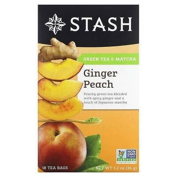 Stash Tea, Green Tea & Matcha, Ginger Peach, 18 Tea Bags, 1.2 oz Pack of 4