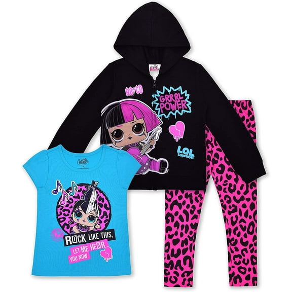 LOL Surprise Dolls 3 Pack Shirt, Jacket and Leggings Set for Kids, Comfy Active Wear for Girls, Size 5