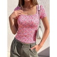 thumbnail image 6 of BTFBM Floral Square Neck Tops for Women Trendy Summer Outfits Short Sleeve Shirts Boho Top Beach Vacation Clothes, 6 of 7