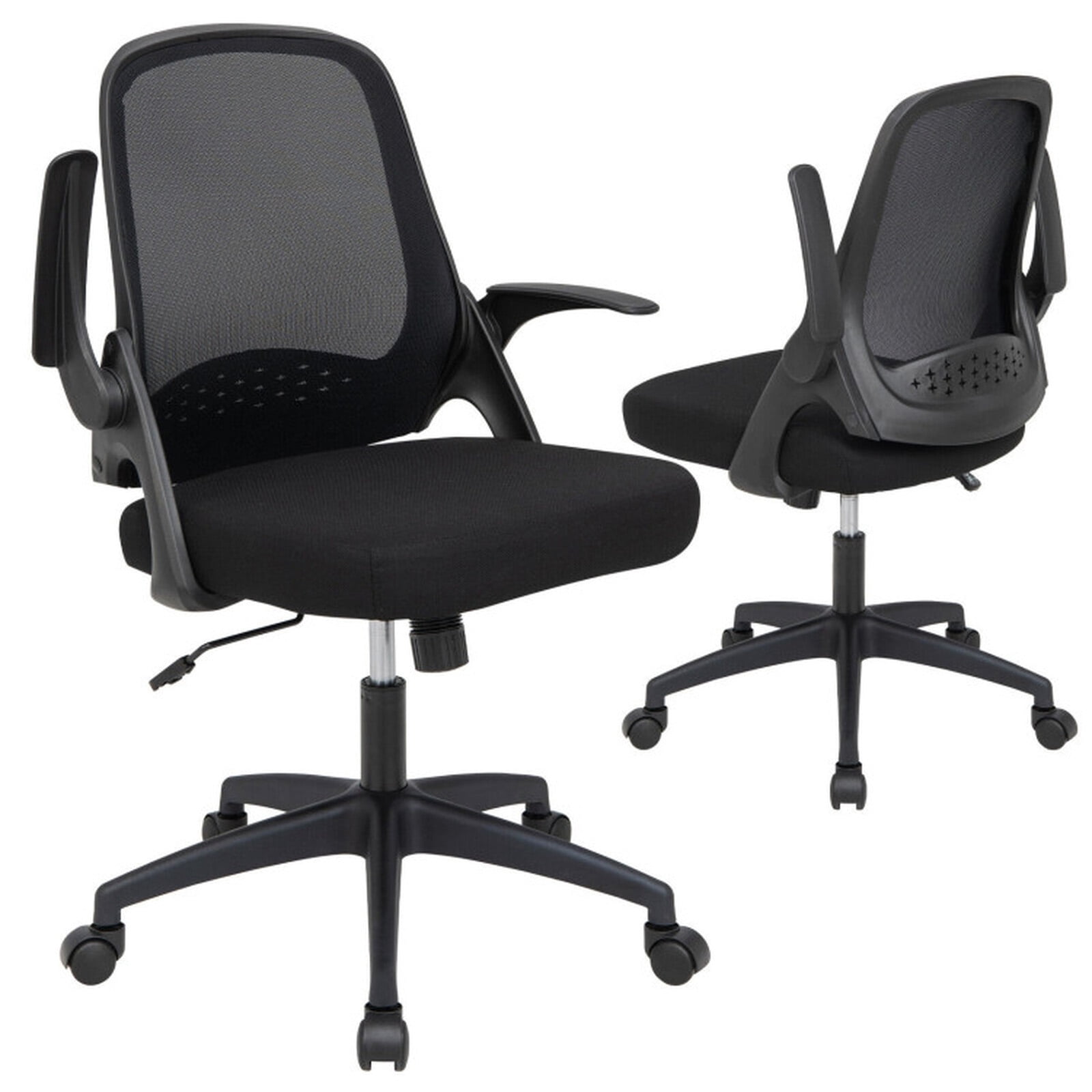 Furnibear Mesh Office Chair with Flip-up Armrests, Lumbar Support, Adjustable Height Ergonomic Rolling Computer Desk Chair for Home Office, Black