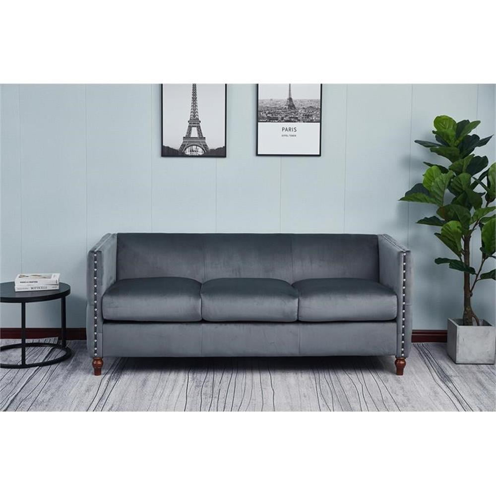 Home Square 3-Piece Set with Velvet Livingroom Sofa and 2 Chairs in Gray