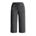 thumbnail image 4 of IUYRTFE Women's Corduroy Capri Pants with Drawstring Elastic Waist and Pockets Loose Fit Cropped Trousers for Summer and Fall Casual Wear, 4 of 8