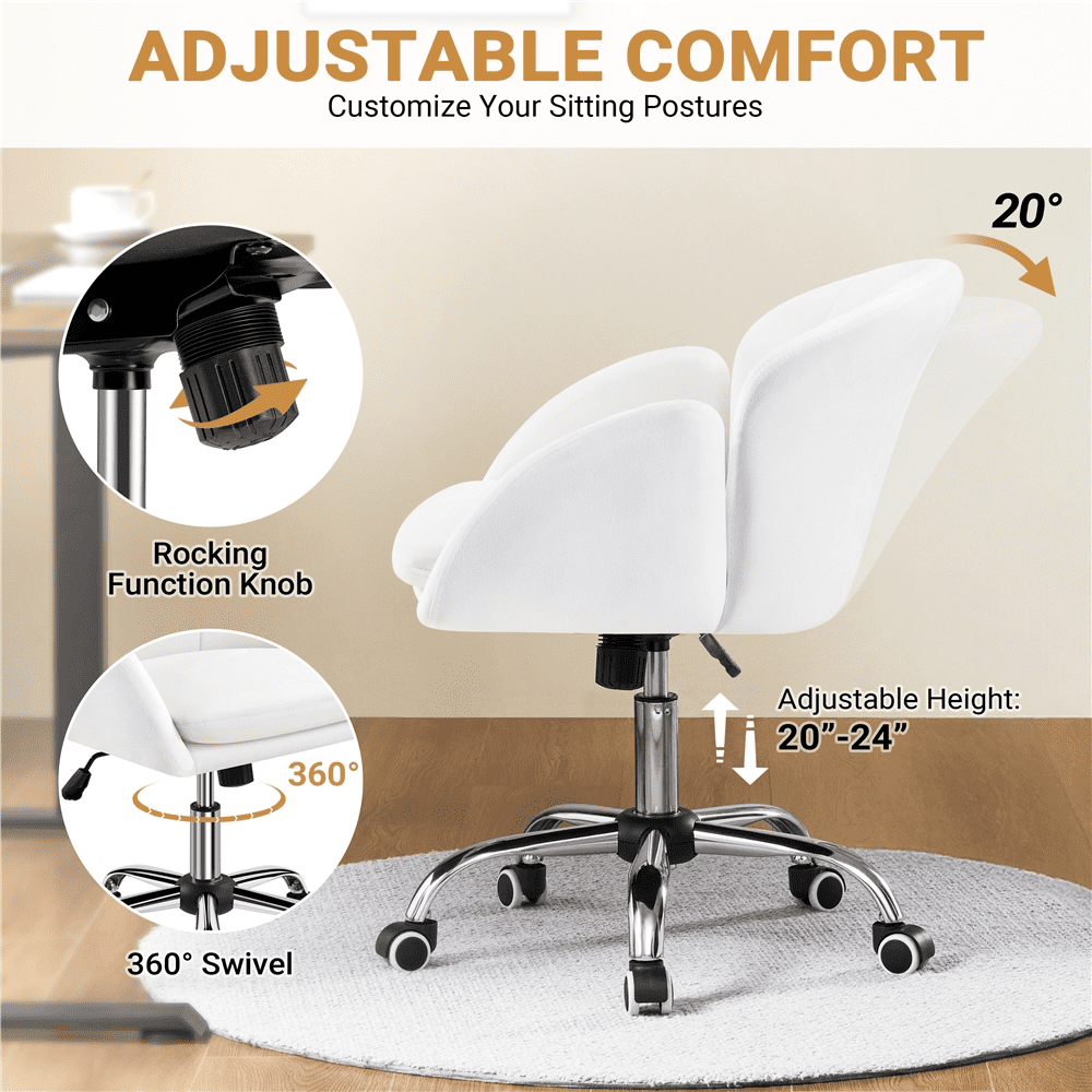 Alden Design Modern Rolling Desk Chair with Armrests for Home Office, Snowy