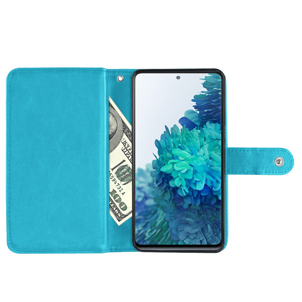 WIRESTER ID Card Slots Snap Button Strap Double Flap Wallet Case for Samsung Galaxy S20 FE 6.5" 2020 (NOT FIT Samsung Galaxy S20 6.2" 2020/Galaxy S20+ Plus 6.7" 2020/S20 Ultra 6.9" 2020), New Teal - image 4 of 7