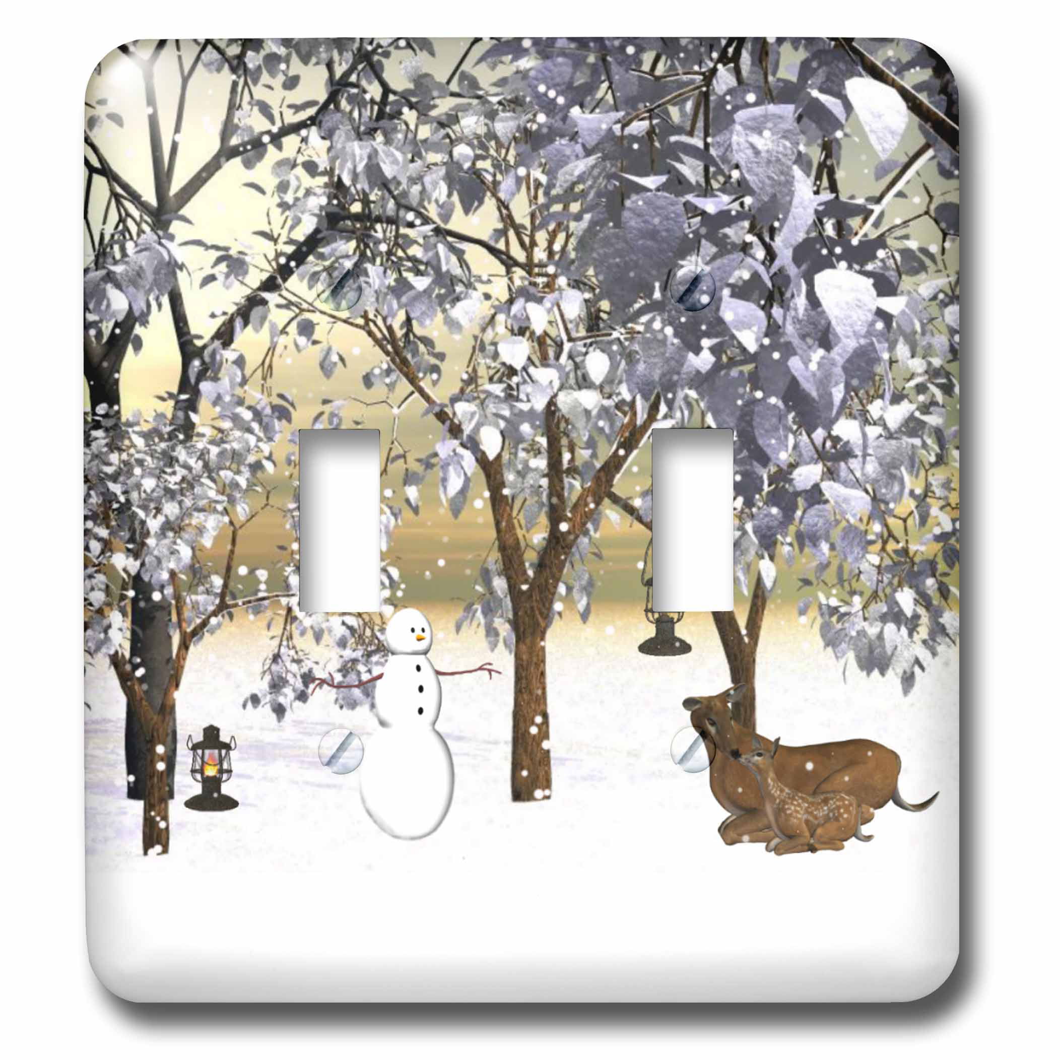 Multicolor 3dRose lsp_97866_2 Snowman and Deer Family in Winter Wonderland Double Toggle Switch