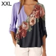thumbnail image 1 of Blusa Camisa con cuello en V y estampado floral Blusa suelta de manga larga Top de mujer, Morado, XXL sidaley AP002021-69, 1 of 5