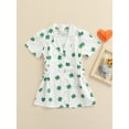 thumbnail image 2 of TheFound Girls Shirt Dress, Clover Print Bandage Button-Down One-Piece, 2 of 8