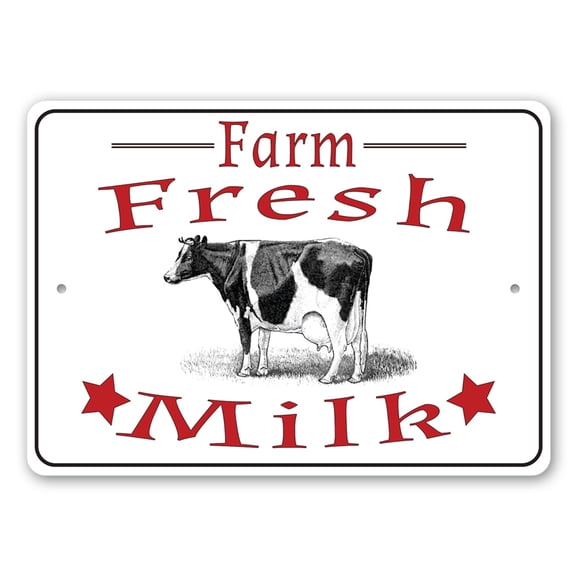 Farm Fresh Milk Metal Sign, Farmhouse Dairy Aluminum Metal Decor Sign - 10x14 inches