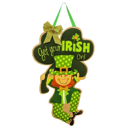 Evergreen Get Your Irish On Outdoor Safe Burlap Door Decor Keep