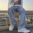 thumbnail image 5 of GXWEA Boys' Jeans Boys Cross Patch Frayed Wide Leg Denim Pants Kids Light Wash Loose Jeans Spring Streetwear（Blue,4-5 Years）, 5 of 7