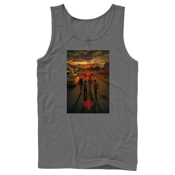 Netflix Men's Stranger Things Four Friends Rift Apocalypse Poster Tank Top Charcoal Large