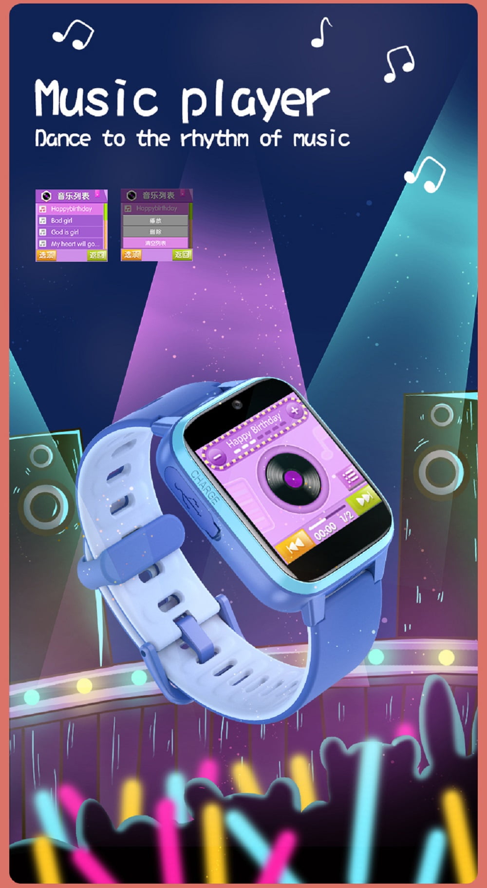 YUNOVA Y90 PRO Kids Smart Watch for Ages 5-12, IP67 Waterproof HD Touch Screen with Dual Camera, Music Player, 7 Educational Games & Pedometer, Durable Silicone Strap Birthday Gift for Boys Girls