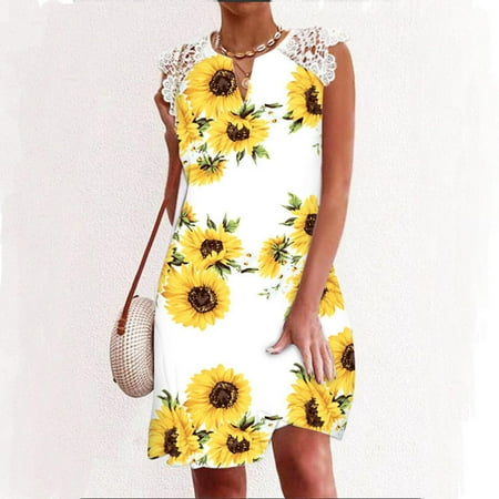 

Women s Summer Dresses V Ncke Casual Lace Dress Tank Style Sunfloral Printed Short Dress Loose Beach Mini Dress
