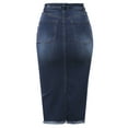 thumbnail image 3 of A2Y Women's Slim Fit Rayon Knee Length Unhem Front Slit Denim Jean Pencil Skirt Dark Wash L, 3 of 5