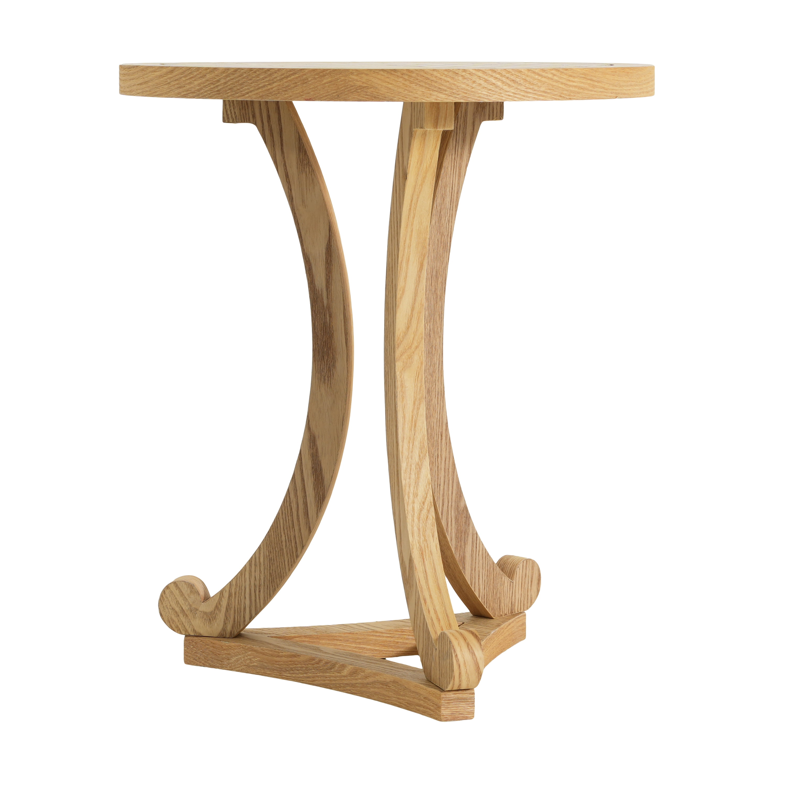 Round Wood Accent Table 17.72 Inch, Natural Finish End Table with Curved Base for Living Room Bedroom