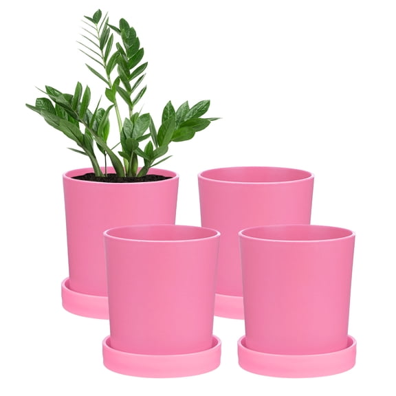 Uxcell 4 Pack Plant Pots 3.5 inch Plastic Flower Pots with Drainage Holes for Cactus Planters for Indoor Plants Pink