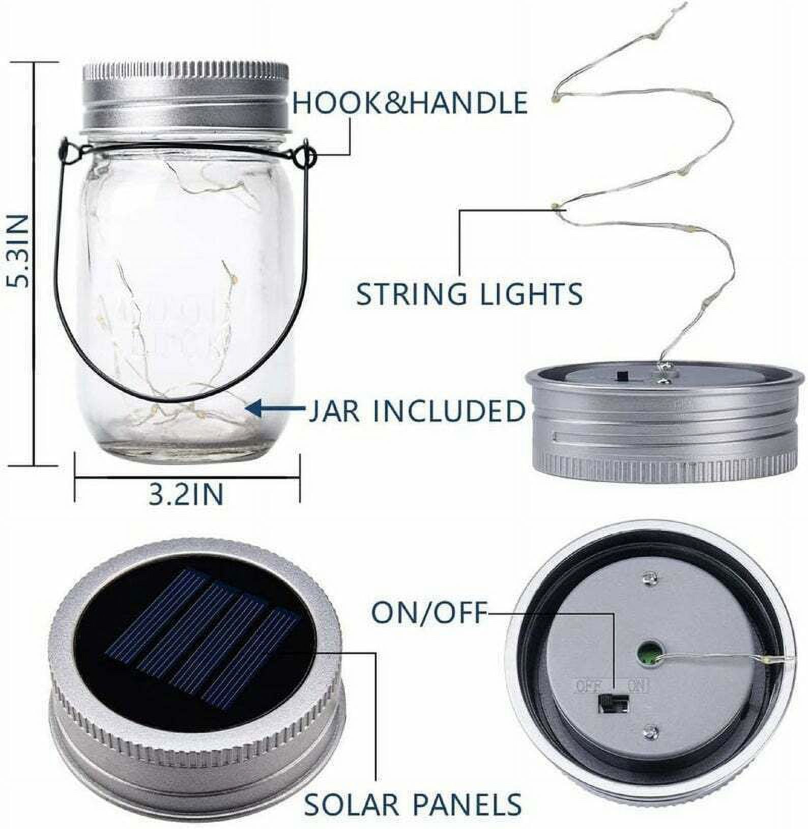 Epicgadget (2 Pieces) Solar Garden Decor Lights - Outdoor Solar Fairy String Light with Mason Jar and Hanger Auto On/Off Hanging Solar Lanterns for Garden Yard Patio Party Wedding Christmas Decoration