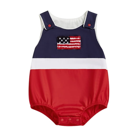 Krdevn Baby Boys' American Flag Romper, Red White Blue Striped Bodysuit, Soft Casual Outfit for Independence Day & Daily Wear,3-6 Month
