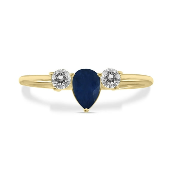 SZUL Women's 1/2 Carat TW Pear Shape Sapphire and Diamond Ring in 10K Yellow Gold