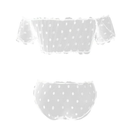 Women s Pure Dot Mesh Cute Plus Size Lingerie for Women Leather Two Piece Set of Valentines Lingerie Plus Size A Word Shoulder Strapless 1/4 Cup Bra Lingerie Plus Size of interest Underwear