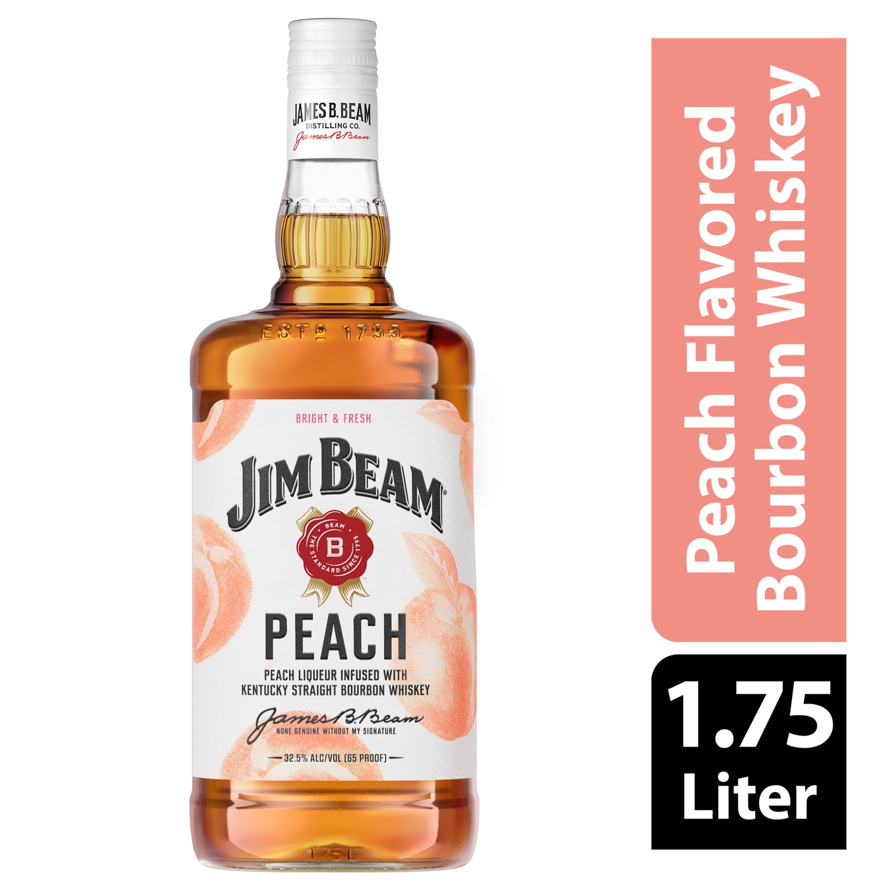 Jim Beam Peach Infused Straight Bourbon Flavored Whiskey, 1.75 L