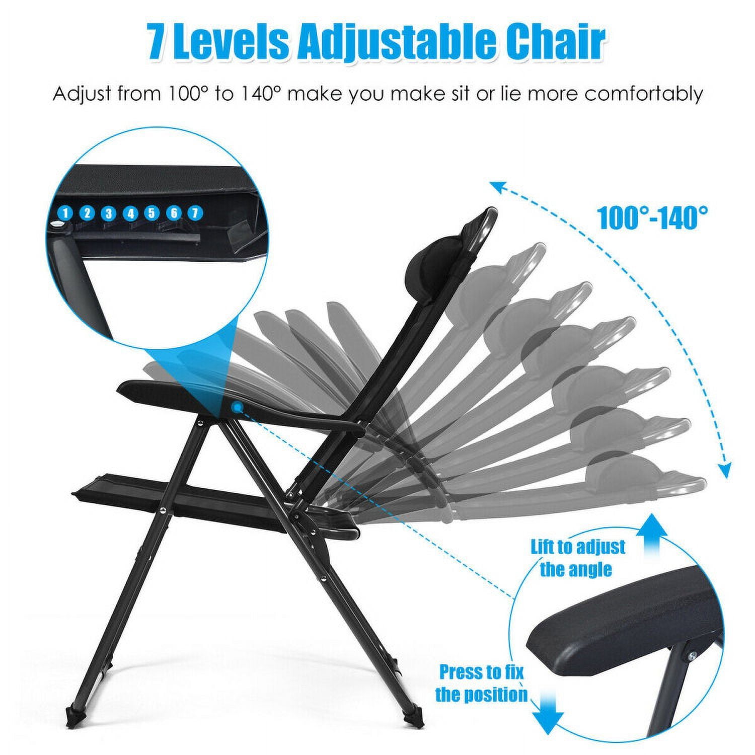 Aimee Lii 4 Pieces Patio Garden Adjustable Reclining Folding Chairs with Headrest, Outdoor Patio Set, Black Aimee Lii 4 Pieces Patio Garden Adjustable Reclining Folding Chairs with Headrest, Outdoor Patio Set, Black