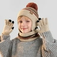 thumbnail image 6 of Wxirdiow Toddler Mittens Hat Scarf Glove Set Winter Knitted Beanie Cap Earflaps Warm Neck Warmer Gloves Outdoor Play Ski Snowboarding Beige Size,4-10 Years, 6 of 9