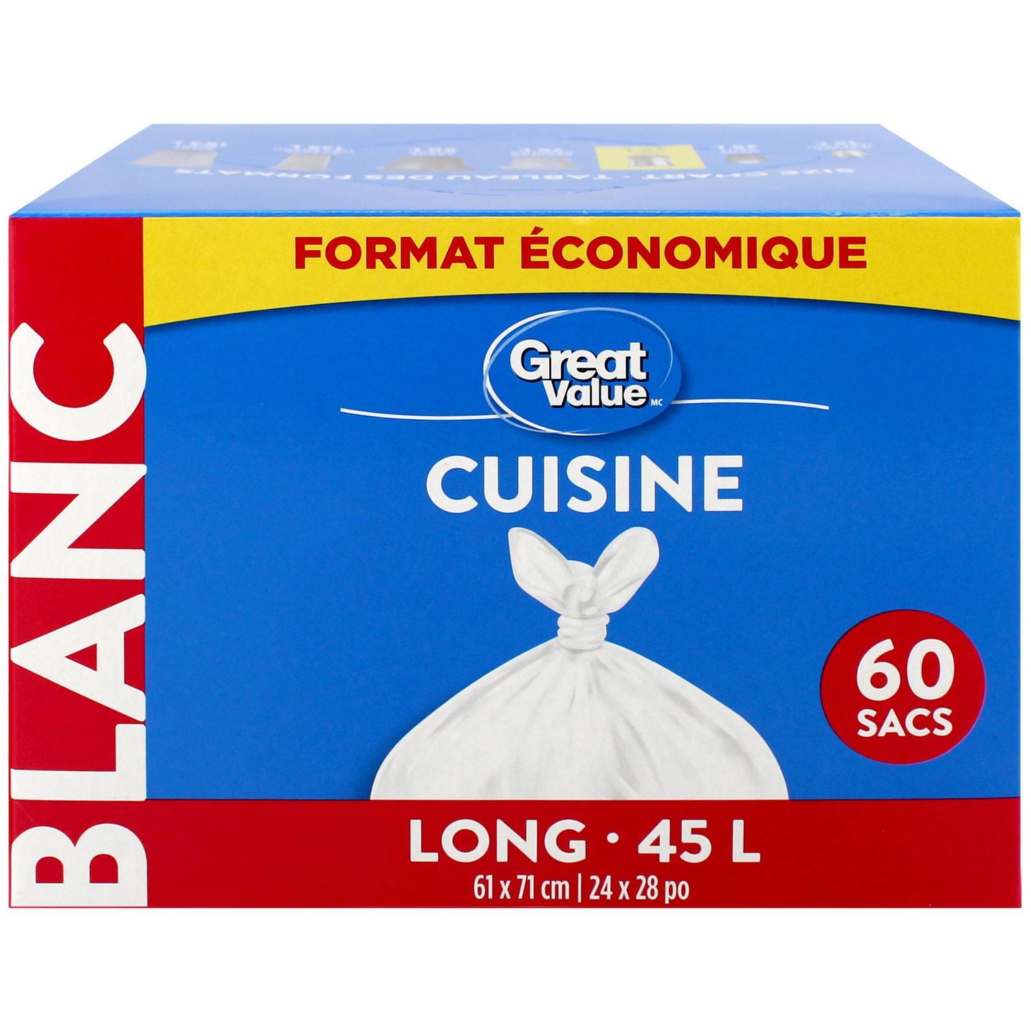Sacs à ordures de cuisine grand format Great Value 61 x 71 cm