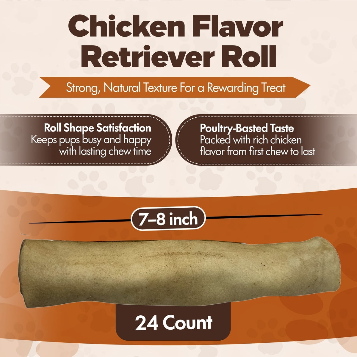 Retriever Rolls 7 to 8-in Chicken Flavor Rawhide Dog Chew Treats, 24 CT
