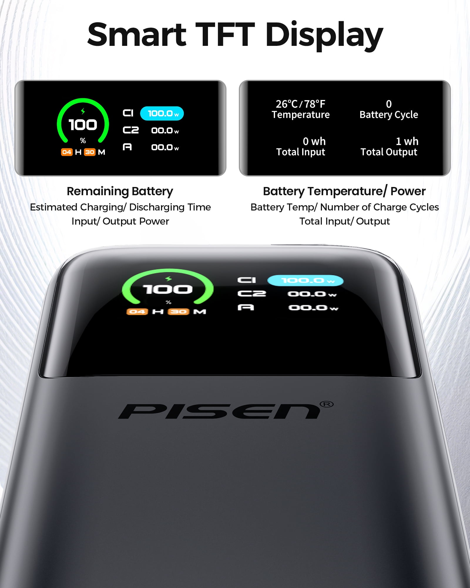 PISEN 3C Certified Power Bank, 27000mAh 240W Power Bank with Built in Cable, Travel Battery Pack Portable 3C Charger with LED Display, Portable Charger with Built in Cable for iPhone, Samsung and mor
