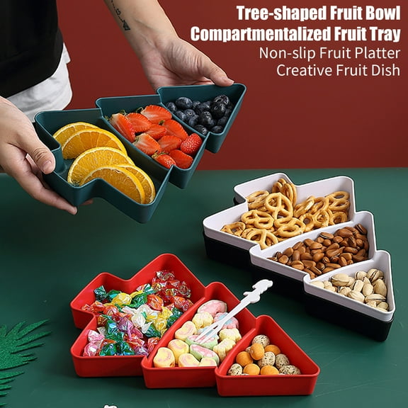 Fruit Dish Christmas Tree Shape Snack Bowl Tray Creative Non-Slip Compartmentalized Plate for Snacks Nuts Dry Fruits Dessert