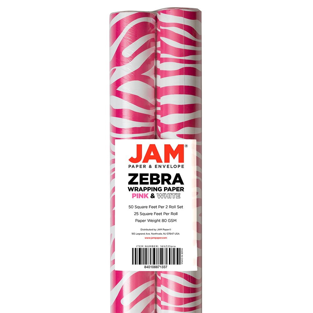 JAM Paper Pink & White Zebra Wrapping Paper, 50 Sq ft. Total, 2 per Pack