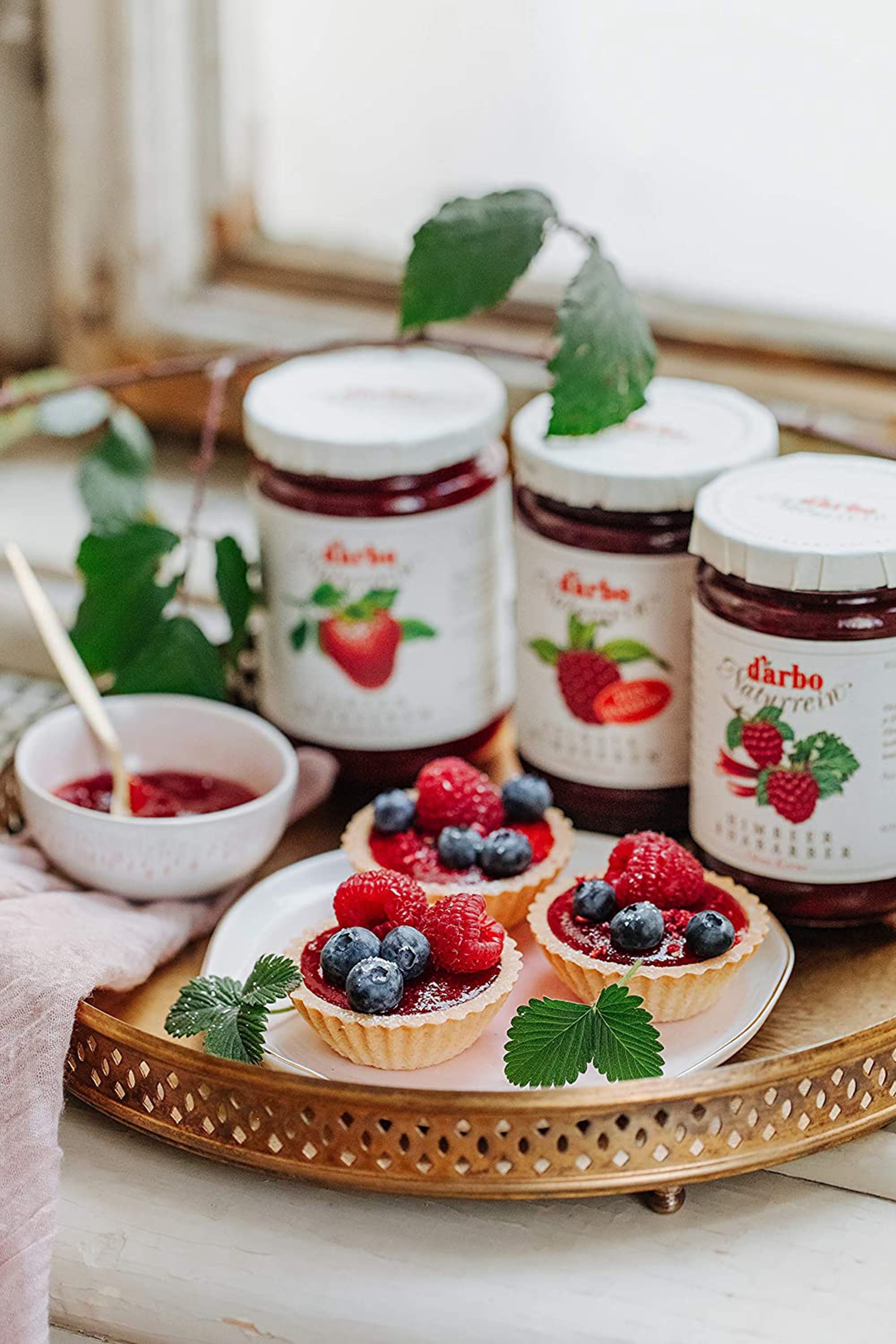 D'Arbo STRAWBERRY Fruit Spread Preserve 16 Oz. (454 G) X 2 with Bonus Gold Stainless Steel Stirring/Spreader Spoon (3-Pc Set)