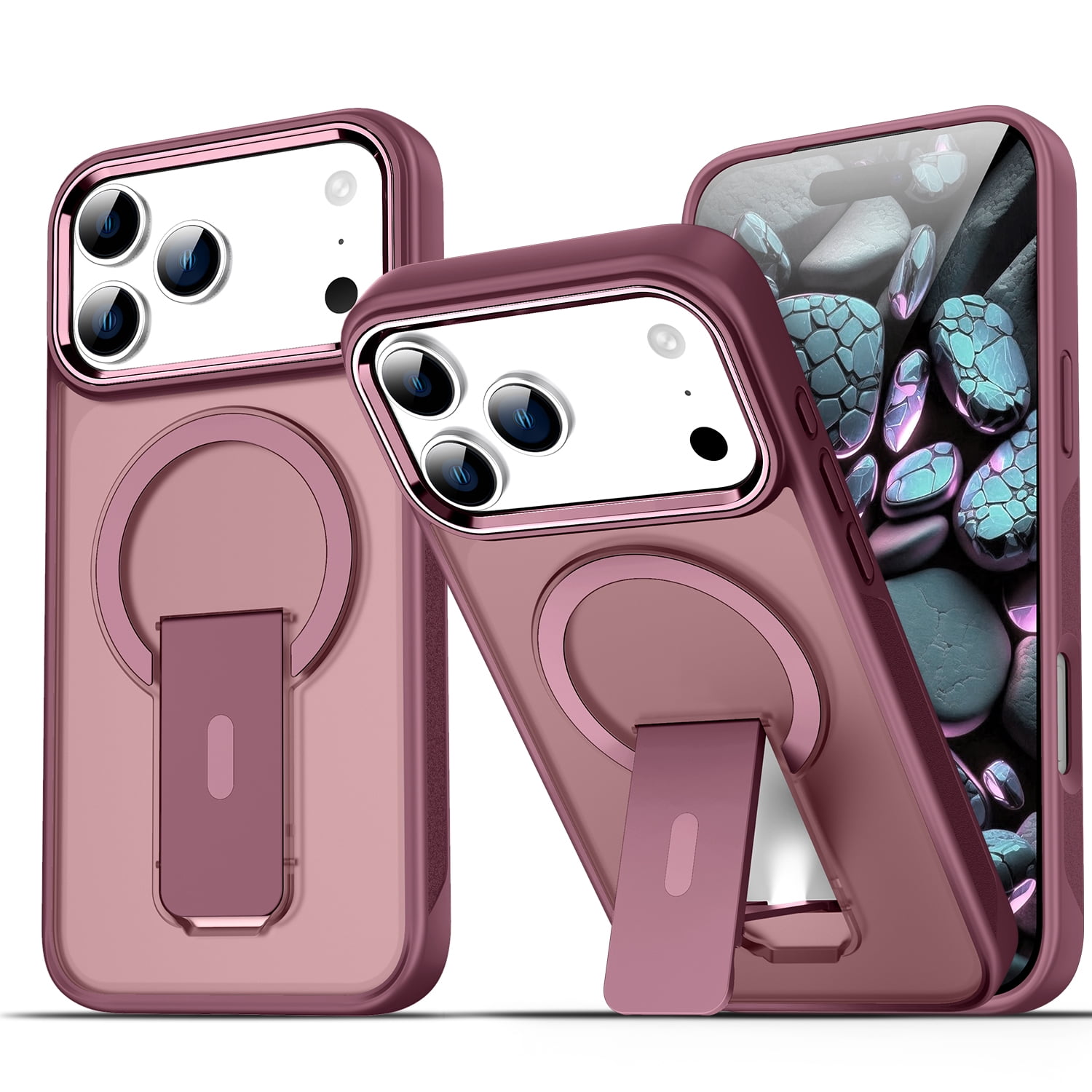 Dteck for iPhone 18 Pro Max Magnetic Case with Kickstand, Compatible with MagSafe, Shockproof Matte Rugged Protective Cover,Cherry Red