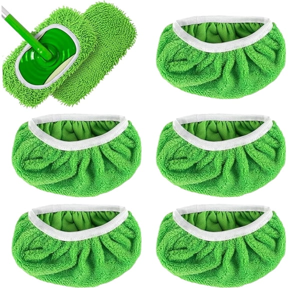 Chenille Mop Refill Pads - 5Pcs Reusable Chenille Mop Pads, Dry & Wet, Soft Microfiber Absorbent for Hardwood Tile Floor Cleaning (Green)