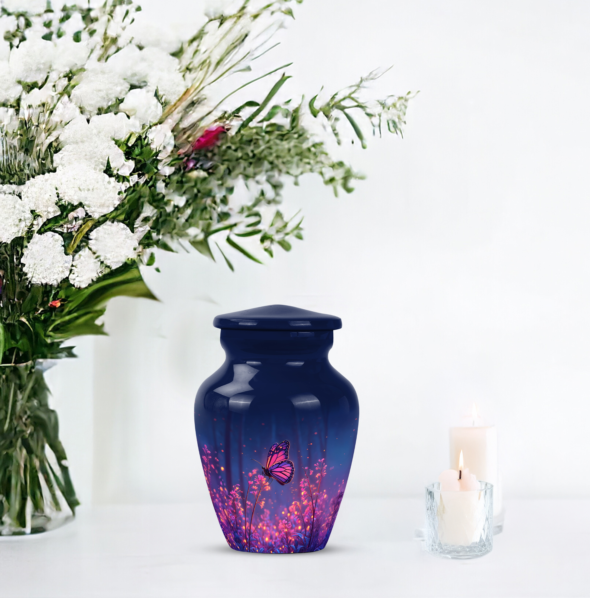 Butterfly Keepsake Memorial Urn For Ashes Adult Male & Female - Pink Flowers Cremation Urns For Adult Man And Women - 3 Inch Blue Mini Urns For Human Ashes