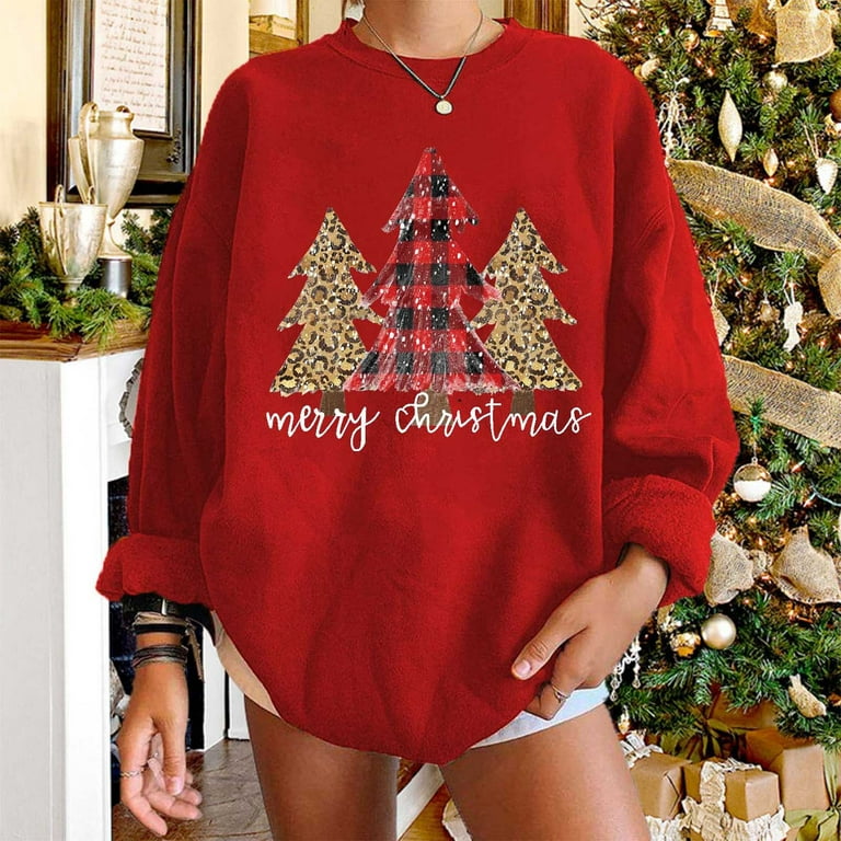 Casual Christmas Tree Printed Patchwork V Neck Tops Casual Christmas Tree Printed Patchwork V Neck Tops