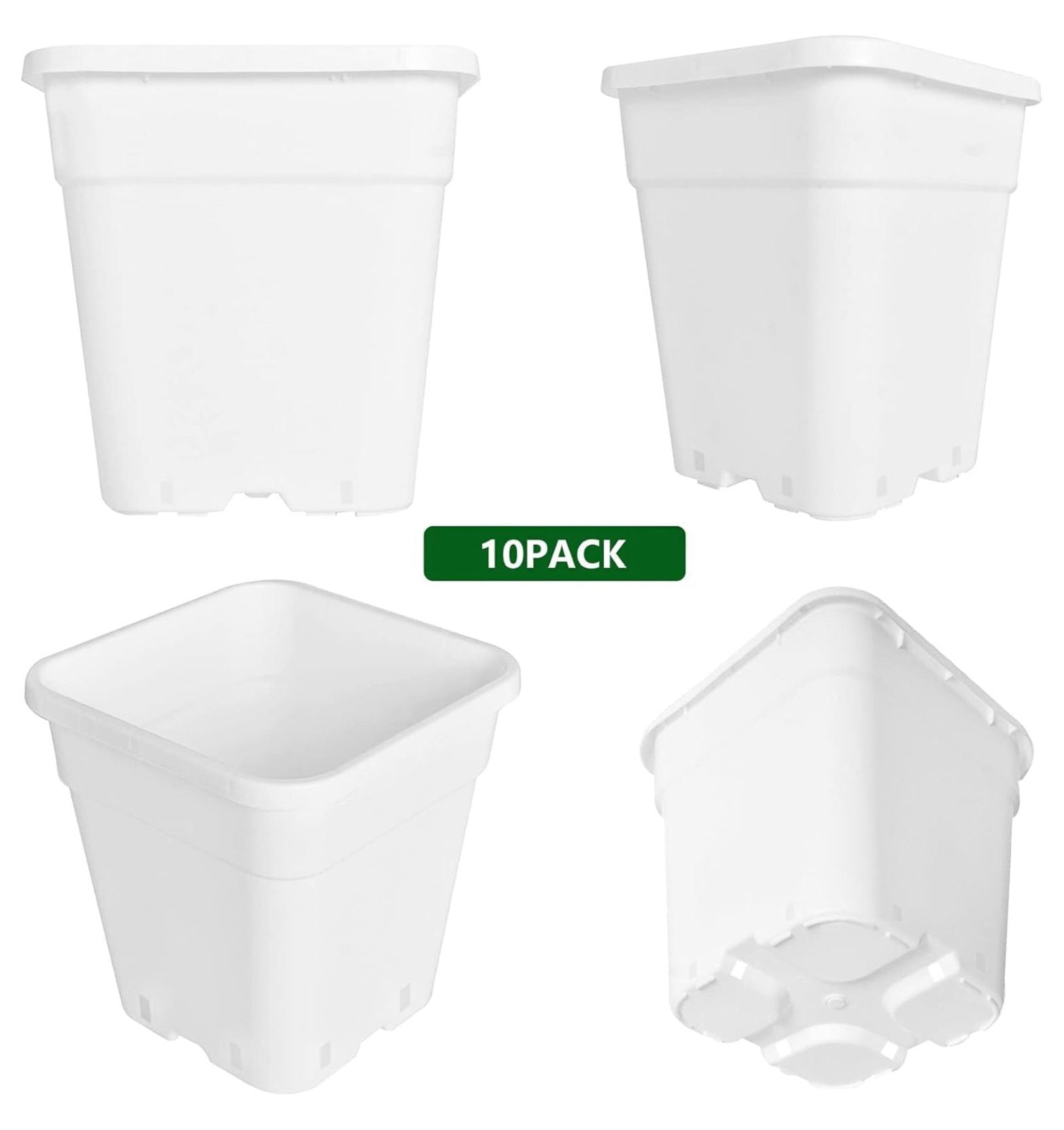 10-Pack 5 Gallon Square Planter Nursery Pots, Flower Plant Container Injection Molded Plastic Pots Gardening, , White, Does Not Apply, Square-5Gallon-10pcs