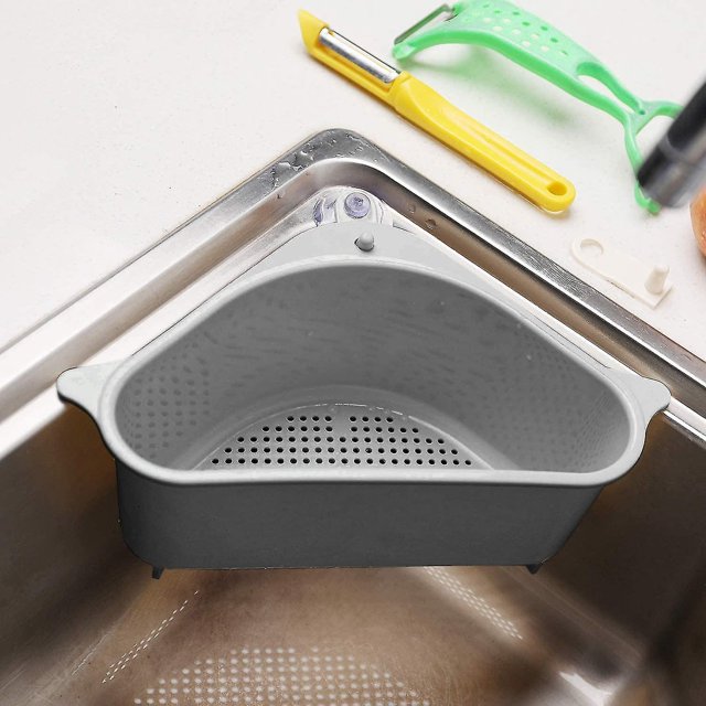 Cesta para fregadero, estante de drenaje multifuncional triangular, estante de almacenamiento para fregadero, soporte de almacenamiento para ventosa de cocina TUNC Sencillez